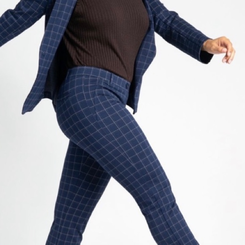 Betabrand Navy Windowpane Stretch Work Pants